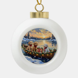 Poodle Christmas Boat Holiday Ceramic Ball Christmas Ornament