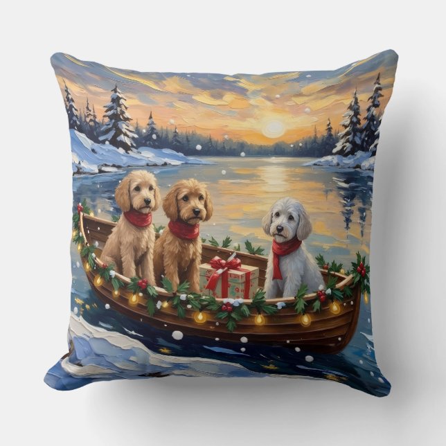 Poodle Christmas Boat Holiday Cushion (Front)