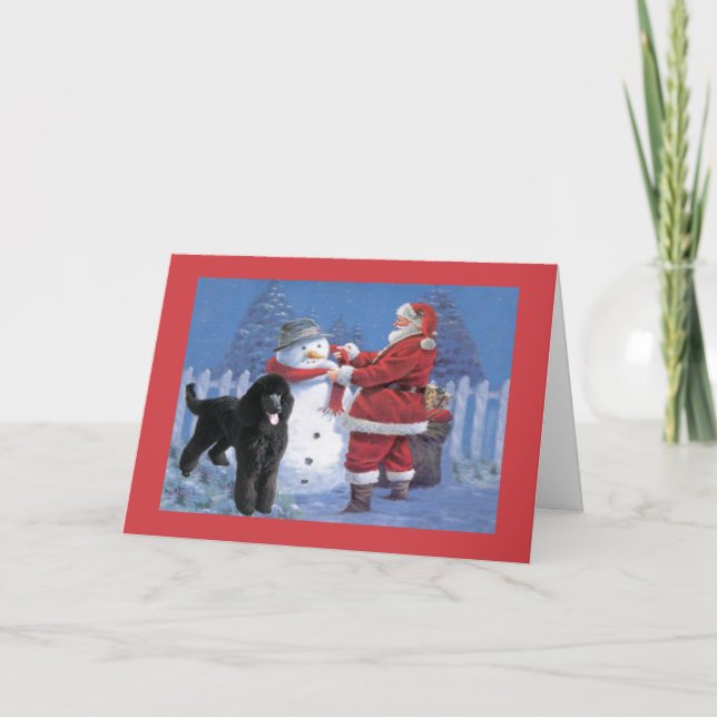Poodle Christmas Card Santa and Snowman (Front)