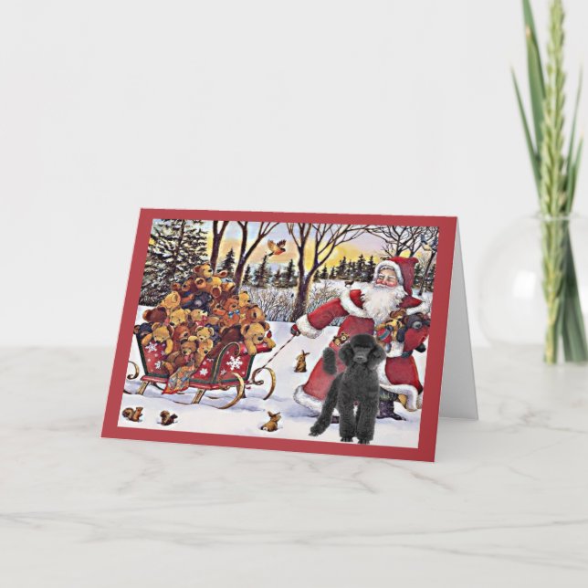 Poodle Christmas Card Santa Bears In Sleigh (Front)