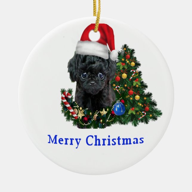 Poodle Christmas   Ceramic Ornament (Front)