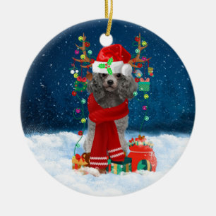 Poodle Christmas Ceramic Ornament