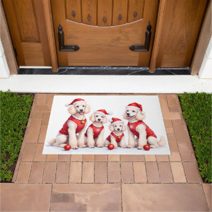 Poodle Christmas Dress Santa Hat Doormat