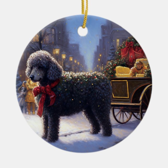 Poodle Christmas Festive Season Ceramic Ornament (Front)