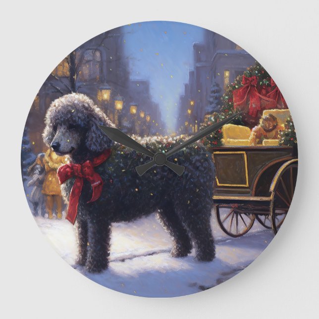 Poodle Christmas Festive Season Large Clock (Front)