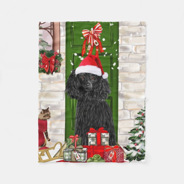 Poodle Christmas Fleece Blanket (Front)