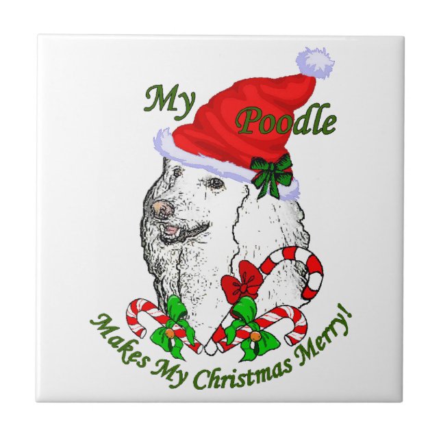 Poodle Christmas Merry Ceramic Tile (Front)