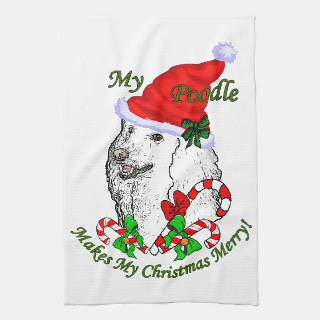 Poodle Christmas Merry Tea Towel (Vertical)