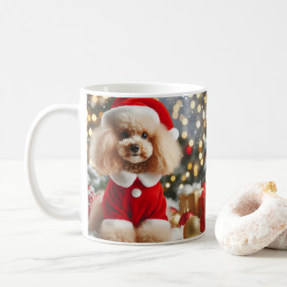 Poodle Christmas Mug – Cute Dog with Santa Hat