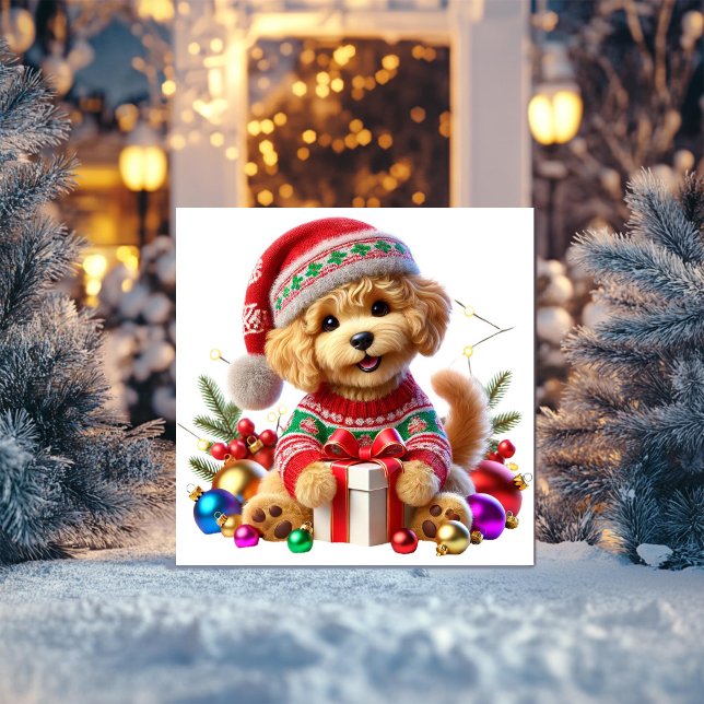 Poodle Christmas Present  Holiday Card (Creator Uploaded)