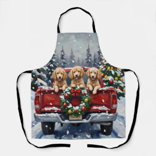 Poodle Christmas Red Truck Holiday Apron