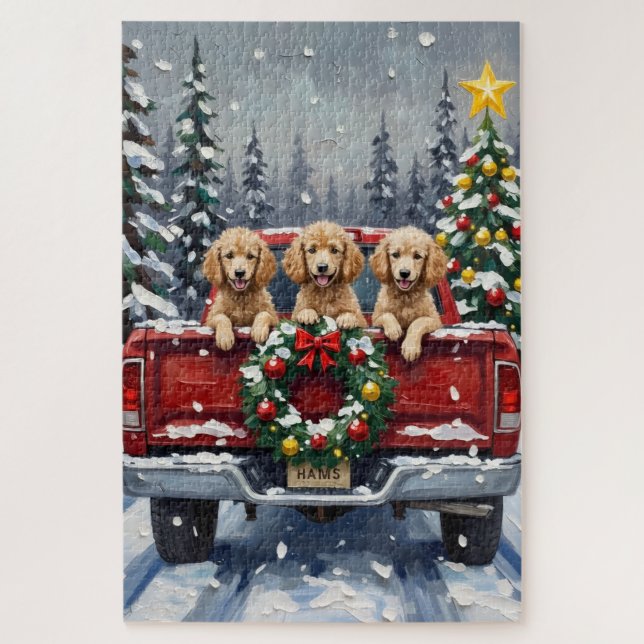 Poodle Christmas Red Truck Holiday Jigsaw Puzzle (Vertical)