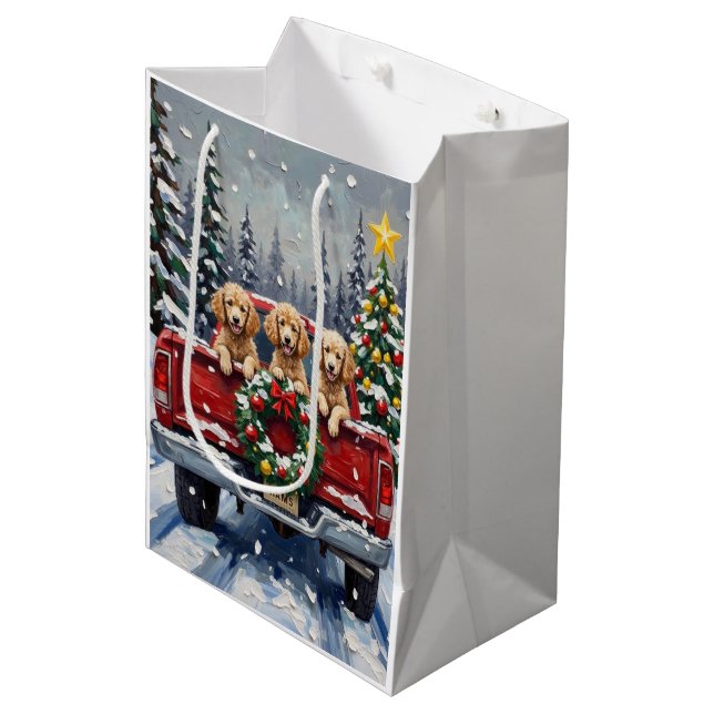 Poodle Christmas Red Truck Holiday Medium Gift Bag (Front Angled)
