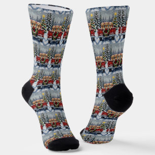 Poodle Christmas Red Truck Holiday Socks