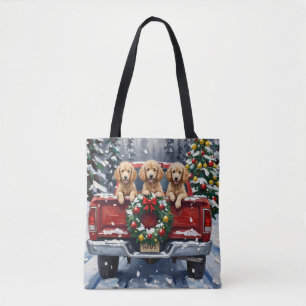 Poodle Christmas Red Truck Holiday Tote Bag