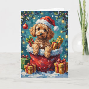 Poodle Christmas Santa Bag Adventure Card