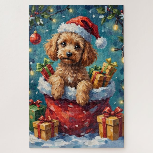 Poodle Christmas Santa Bag Adventure Jigsaw Puzzle (Vertical)