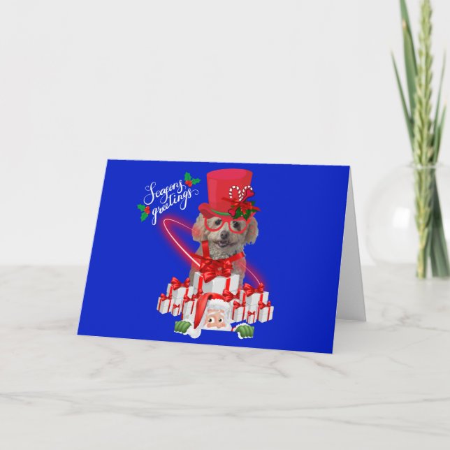Poodle Christmas Seasons Greetings Note Card (Front)