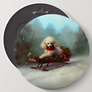Poodle Christmas snow winter  6 Cm Round Badge