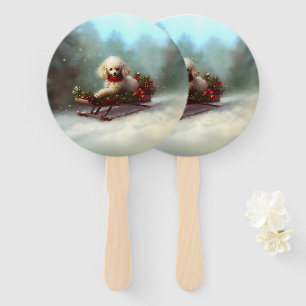 Poodle Christmas snow winter  Hand Fan