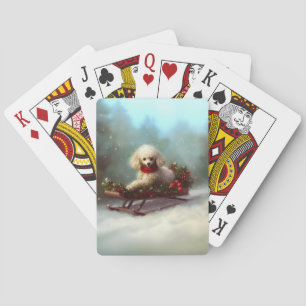 Poodle Christmas snow winter Playing Cards