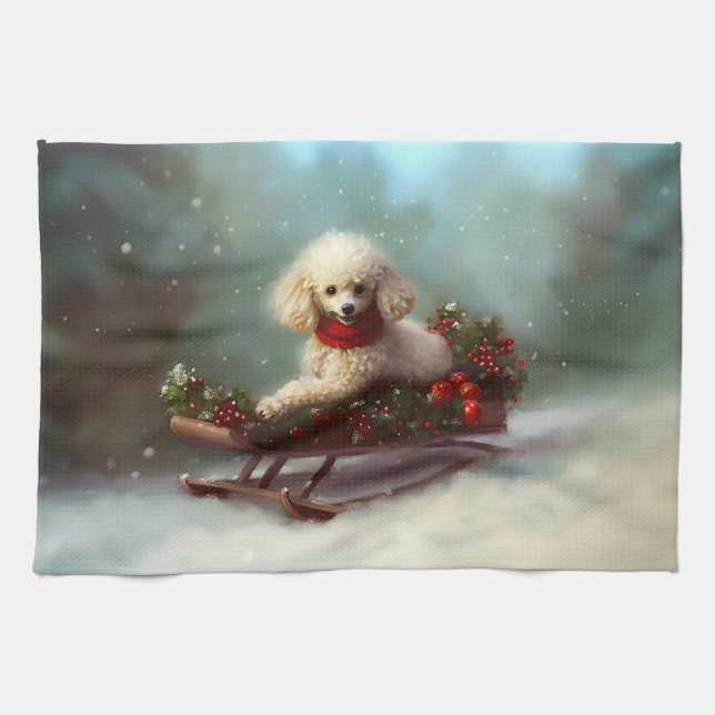 Poodle Christmas snow winter  Tea Towel (Horizontal)