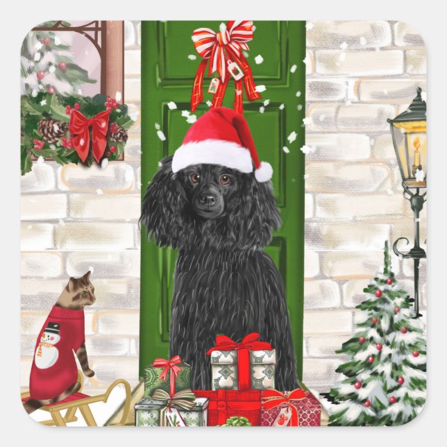 Poodle Christmas Square Sticker (Front)
