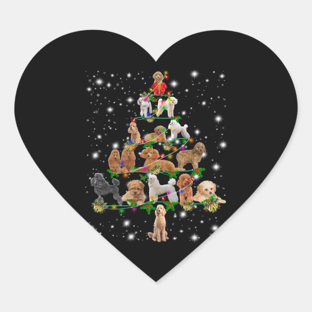 Poodle Christmas Tree Covered By Flashlight Heart Sticker (Front)