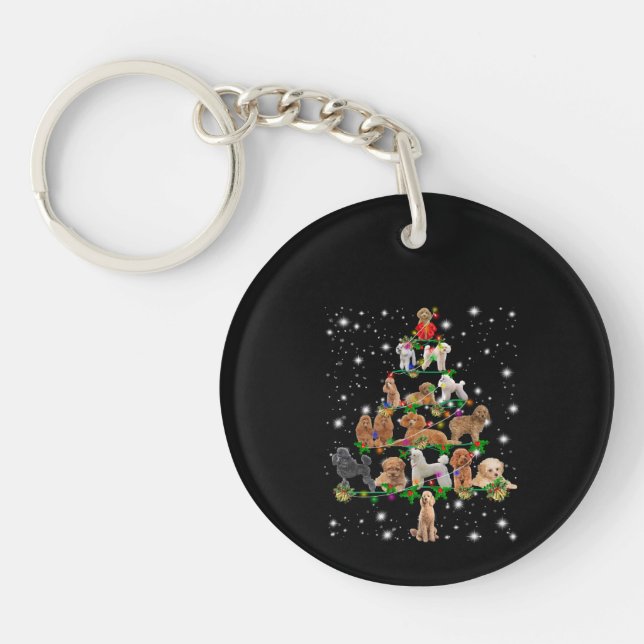 Poodle Christmas Tree Covered By Flashlight Key Ring (Front)