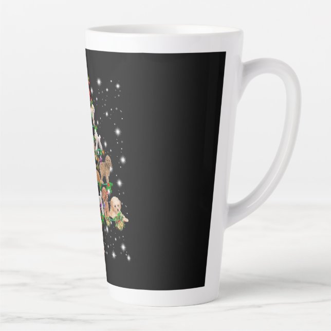 Poodle Christmas Tree Covered By Flashlight Latte Mug (Right)