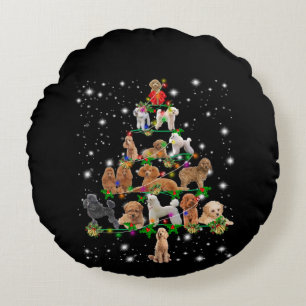 Poodle Christmas Tree Covered By Flashlight Round Cushion