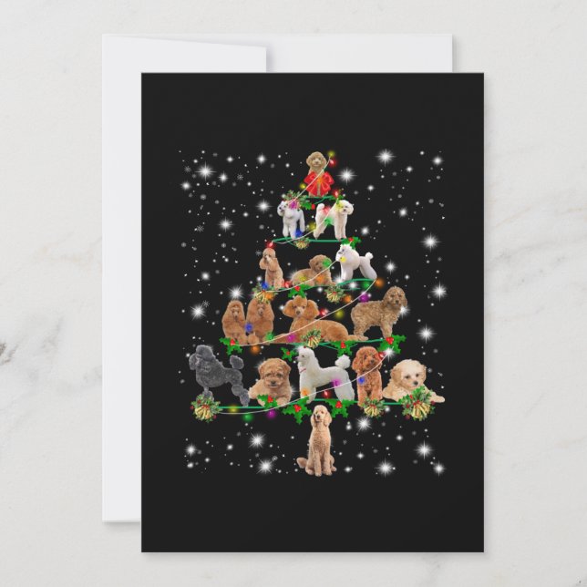 Poodle Christmas Tree Covered By Flashlight Thank You Card (Front)