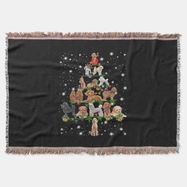 Poodle Christmas Tree Covered By Flashlight Throw Blanket (Front)