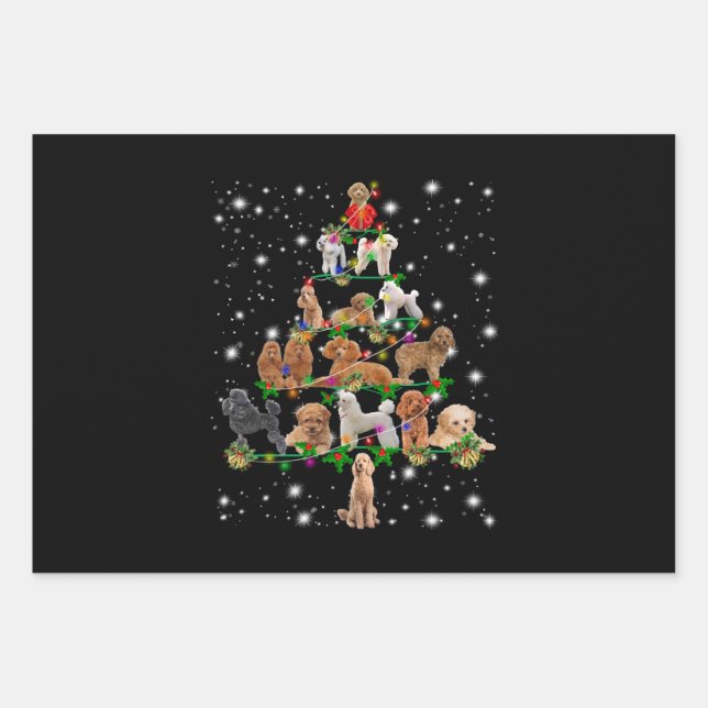 Poodle Christmas Tree Covered By Flashlight Wrapping Paper Sheet (Front)