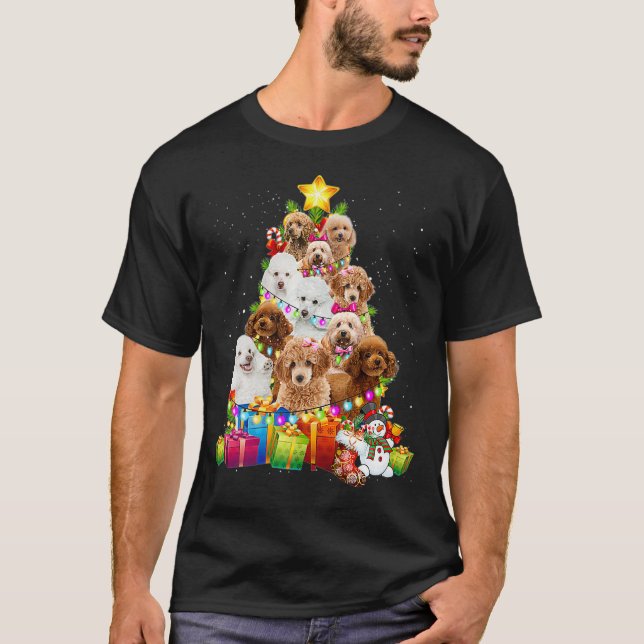 Poodle Christmas Tree Funny Poodle Christmas Light T-Shirt (Front)