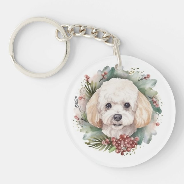 Poodle Christmas Wreath Festive Pup  Key Ring (Front)