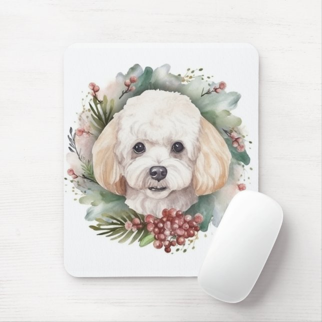 Poodle Christmas Wreath Festive Pup  Mouse Pad (With Mouse)
