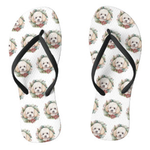 Poodle Christmas Wreath Festive Pup  Thongs