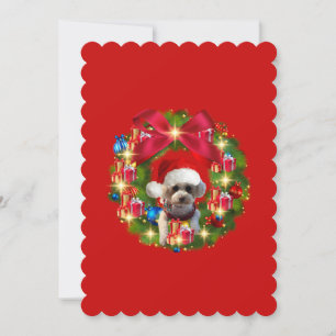 Poodle Christmas Wreath Flat Greeting Card