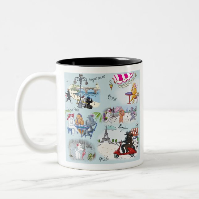 Poodle Collage Paris Two-Tone Coffee Mug (Left)