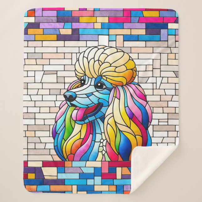 Poodle - Colourful Mosaic art Sherpa Blanket (Front)