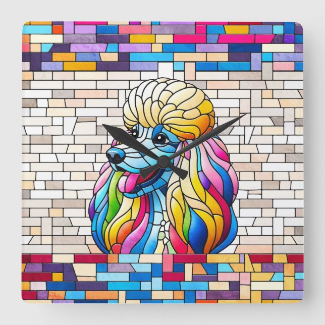Poodle - Colourful Mosaic art Square Wall Clock (Front)