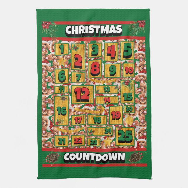 Poodle Countdown Christmas Advent Calendar Dog Tea Towel (Vertical)