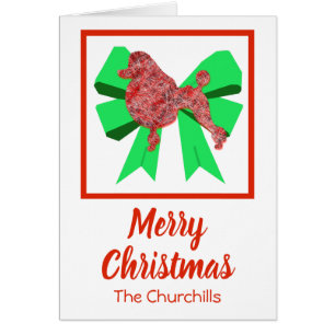 Poodle Cute Christmas Dog & Green Bow Card