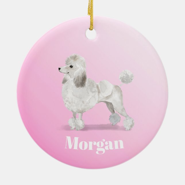 Poodle Cute Dog Pink Personal  Ceramic Ornament (Back)