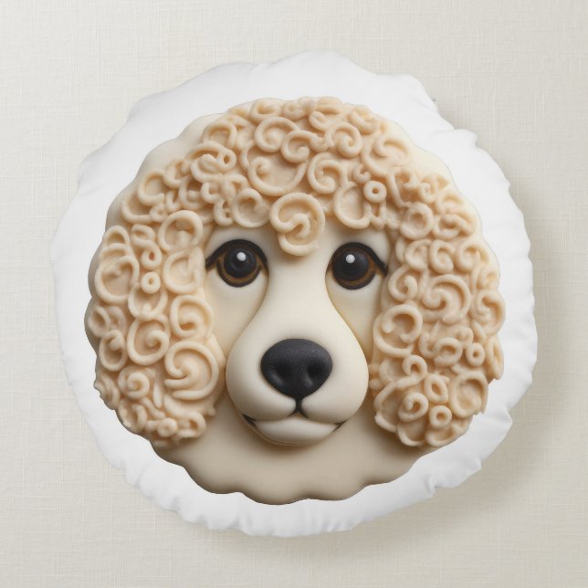 Poodle Dog 3D Inspired Round Cushion (Back)