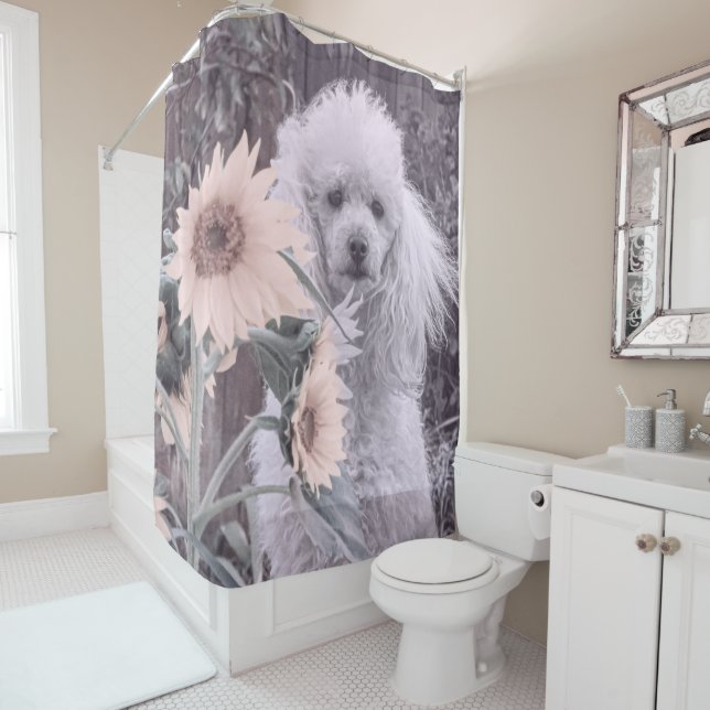 Poodle dog and sunflowers Shower curtain (In Situ)
