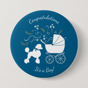 Poodle Dog Baby Shower Puppy Blue Boy 7.5 Cm Round Badge