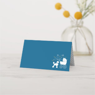 Poodle Dog Baby Shower Puppy Blue Boy Place Card