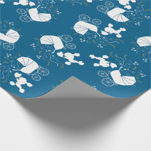 Poodle Dog Baby Shower Puppy Blue Boy Wrapping Paper